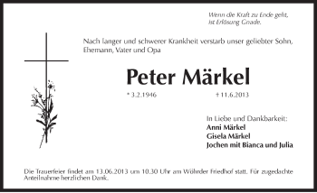 Traueranzeige von Peter Märkel von Pegnitz-Zeitung